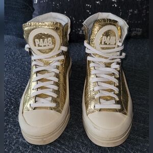 P448 HI TOP SNEAKER GYM SHOE GOLD SIZE 7